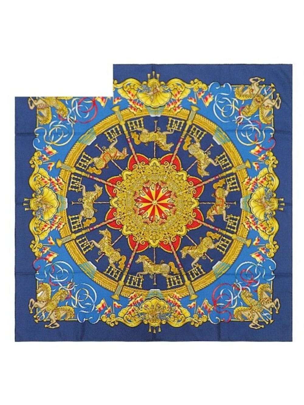 Hermes Scarf Carre 90 Silk Blue Multicolor Luna Park Amusement No Tag